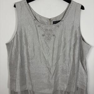 Jessica‎ Howard Plus Size 24W Rayon Silver Dress Rhinestone Wedding Formal Fancy